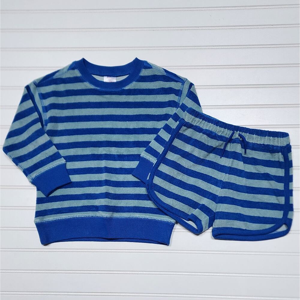 Hanna Andersson Kids Striped Terry Sweatshirt & Shorts Set Size 4 (100cm) Blues